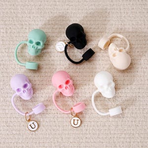 Custom Skull Straw Topper with Letters, Halloween Party Supply, Water Bottle Drink Topper, Silicone Cup Accessory, Cup Accessory Straw Cover