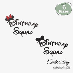 Mickey & Minnie Birthday Squad Stickdatei, Design: 6 Größen (Digitale Datei)