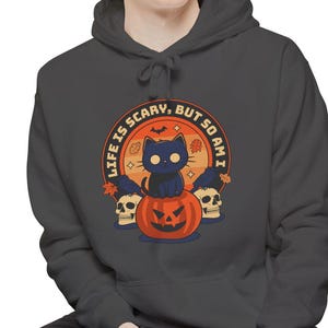 Süßer Halloween Katzen Hoodie, Hoodie für Herbst, Gruseljahr, Oktober, Halloween Geschenk, lustiges Halloween, süße Katze, schwarze Katze Halloween Hoodie