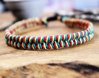 Rasta Hemp Bracelet, Simple Woven Adjustable Friendship Bracelet