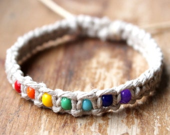 Rainbow Hemp Bracelet, Natural Hemp Jewelry, Rainbow Jewelry