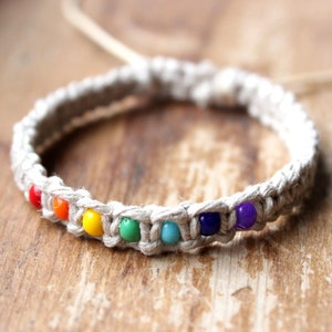 Rainbow Hemp Bracelet, Natural Hemp Jewelry, Rainbow Jewelry