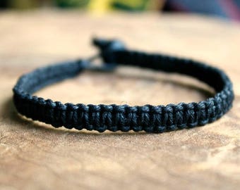 Black Hemp Bracelet, Hand Knotted Macrame