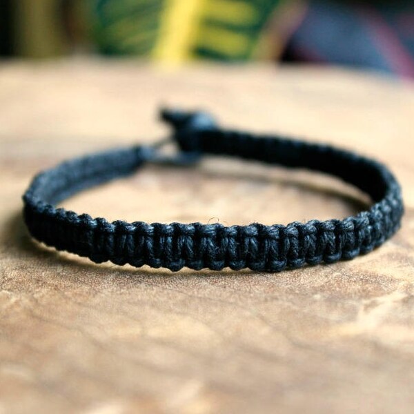 Black Hemp Bracelet, Hand Knotted Macrame