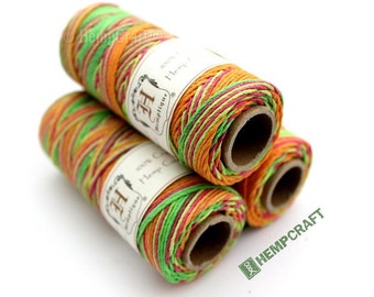 Neon Hemp Twine, Multicolor Variegated 1mm Hemp Craft Cord - (R)