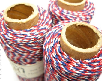 Hemp Baker's Twine, Americana Red White Blue 1mm 205ft Hemp Craft Cord