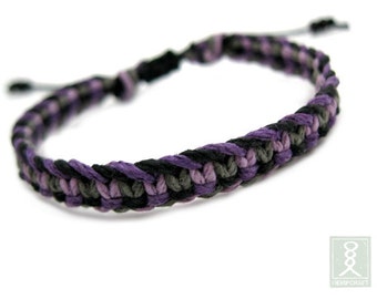 Hemp Bracelet, Black and Purple Hand Knotted Friendship Bracelet