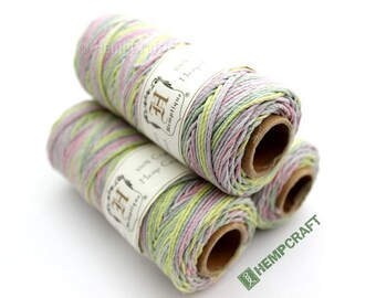 Hemp Twine, Spring Fling Pink Green Purple Blue Multicolor 1mm Craft Jewelry Cord, 205ft - (G)