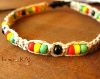 Rasta Hemp Bracelet, Macrame Friendship Bracelet, Rasta Jewelry - Rastafarian, Jamaica, One Love