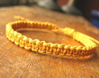 Gold Yellow Hemp Bracelet, Natural Macrame Woven Knot Friendship Bracelet