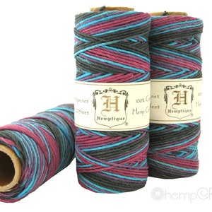 Hemp Twine, Purple Blue Multicolored BlacknBlueberry High Quality 1mm Hemp Cord C image 3