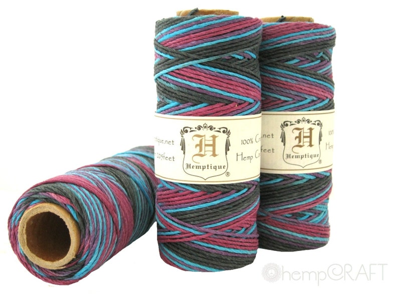 Hemp Twine, Purple Blue Multicolored BlacknBlueberry High Quality 1mm Hemp Cord C image 3