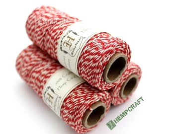 Gift Tag Twine, Hemp Baker's Twine, Red and White String, 1mm, 205ft