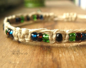 Hemp Bracelet, Earth Colors, Blue Green Brown Beaded Macrame Bracelet