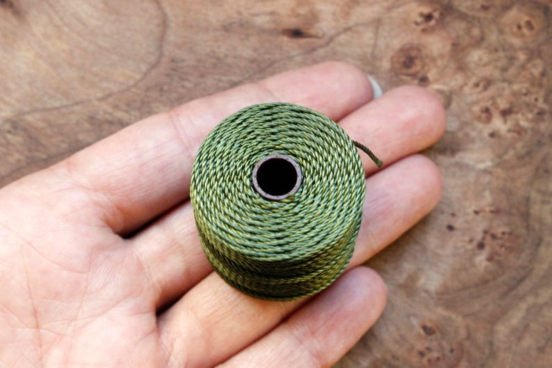 Kumihimo for Micro-Macrame and More Tex 400 S-Lon Nylon Jewelry Cord Olivine Green Beadsmith\u2122 Super-Lon 0.9mm Thick SL400-OLV