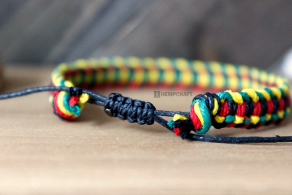 Rasta Hemp Bracelet Red Yellow Green Black Hand Knotted