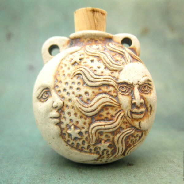 Zon en maan keramische fles hanger, hoog ontslagen Clay vaartuig, 1pc