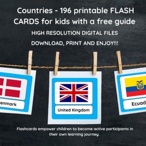 World Countries Flashcards for Kids – Printable Cards with Flags, Printable Flashcards, digital download, Educational Country Flashcards