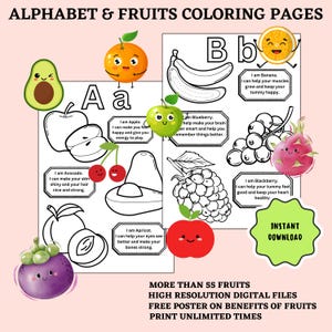 Fun coloring,  Educational Fruit Coloring Pages for Kids, Printable Activity Sheets, Instant download, colouring pages, cute fruits, Nursery