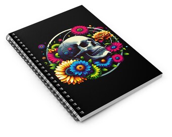 Colorful Skull Floral Spiral Notebook - Perfect for Note-Taking, Journaling, Back To School, Gifts for Artists, Creative Mind