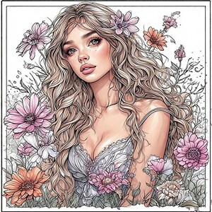Cute coloring book, Fairy coloring, Girl coloring, Flower Girl Coloring, Fantasy Printable Pages, Digital Art for Relaxation Creativity