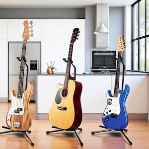 Folding Metal Guitar Stand: Adjustable Tripod for Acoustic/Electric/Bass