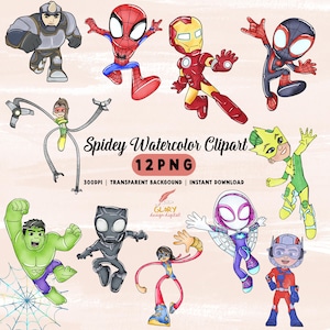 Spidey Watercolor Clipart, Superhero PNG, Digital Download, Cute Spider Art, Instant Clip Art for Kids