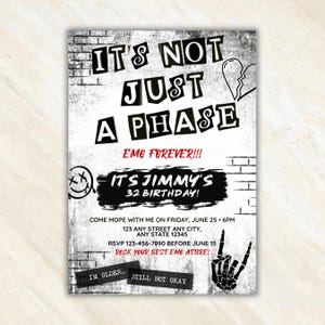 Elder Emo Birthday Invitation, Pop Punk Digital Download Template, Editable Invite for 30th 40th Birthday Celebration