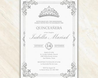 Elegant Silver Quinceañera Invitation • Sweet 15 & Sweet 16 Printable Invite • Classy Silver Quince Party Template • Instant Download