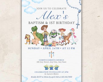 Boy Baptism & First Birthday Toy Story Invitation • Editable Canva Template • Instant Access