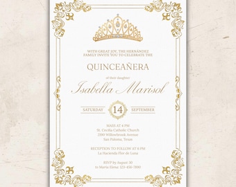 Elegant Gold Quinceañera Invitation • Sweet 15 & Sweet 16 Printable Invite • Classy Gold Quince Party Template • Instant Download