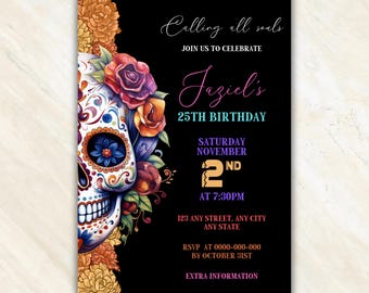 Day Of The Dead Invitation • Editable Sugar Skull Template • Digital Download • Mexican Party Invite