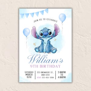 Stitch Birthday Invitation Boy, Editable Digital Template for Kids, Customizable Party Invite, Instant Download