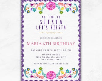 Invitation d'anniversaire Fiesta, Invitation sur le thème mexicain, Modèle Canva modifiable, Invitation d'anniversaire Papel Picado