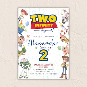 Convite de Aniversário "Dois Anos ao Infinito e Além", Modelo Digital Editável para Festa de Aniversário de 2 Anos do Seu Filho