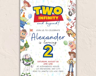 Two Infinity and Beyond Birthday Invitation, Editable Digital Template for Kids 2nd Birthday Party Invite