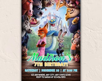 Zootopia Birthday Invitation, Editable Digital Template, Kids Party Invite, Instant Download Card