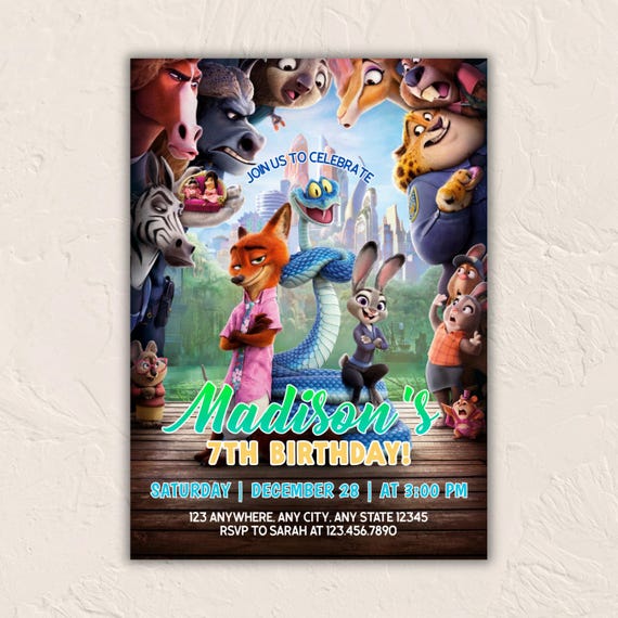 Zootopia Birthday Invitation, Editable Digital Template, Kids Party Invite, Instant Download Card