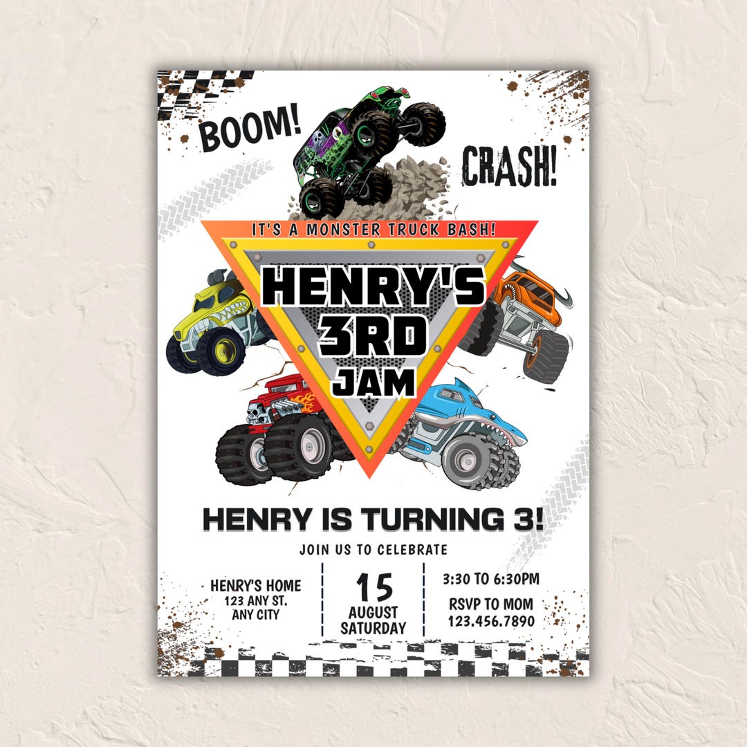 Monster Truck Birthday Invite Editable, Boys Party Invitation Template, Digital Download f