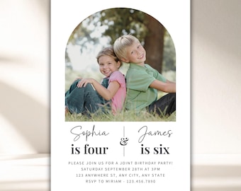 Joint Sibling Birthday Invitation • Modern Photo Baby & Child Invite Template • Editable Instant Download