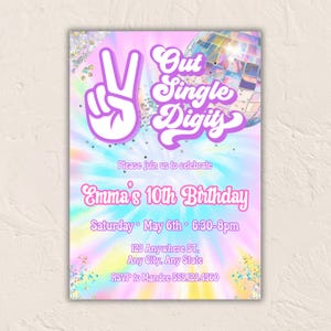 Out Single Digits Invitation, Peace Out 10Th Birthday Editable Invite, Printable Groovy Invite, Instant Download