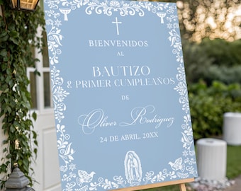 Cielito Lindo Baptism Blue Welcome Sign • Editable Mexican Theme Template • Digital Papel Picado Party Decor • Customizable Sign