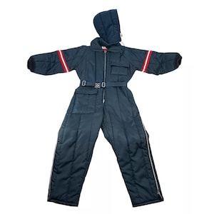 Vintage JCPenney Mens Snowmobile Suit Snowsuit Size Med Navy Blue With Hood