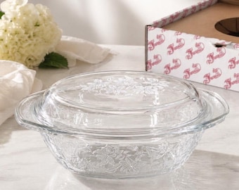 Vintage Princess House Fantasia Glass Casserole 3 Qt Lid With Box Floral NEW