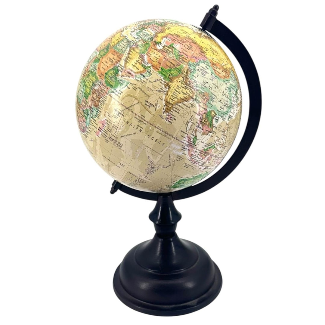 Vintage Style Desktop World Globe Dark Brown Metal Stand Office Library ...