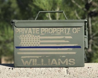 Ammo Box, Groomsmen gift, for him, Police Officer, engraved Law Enforcement, Badge, Cop, Fireman, EMT, Flag, red line, lineman utility