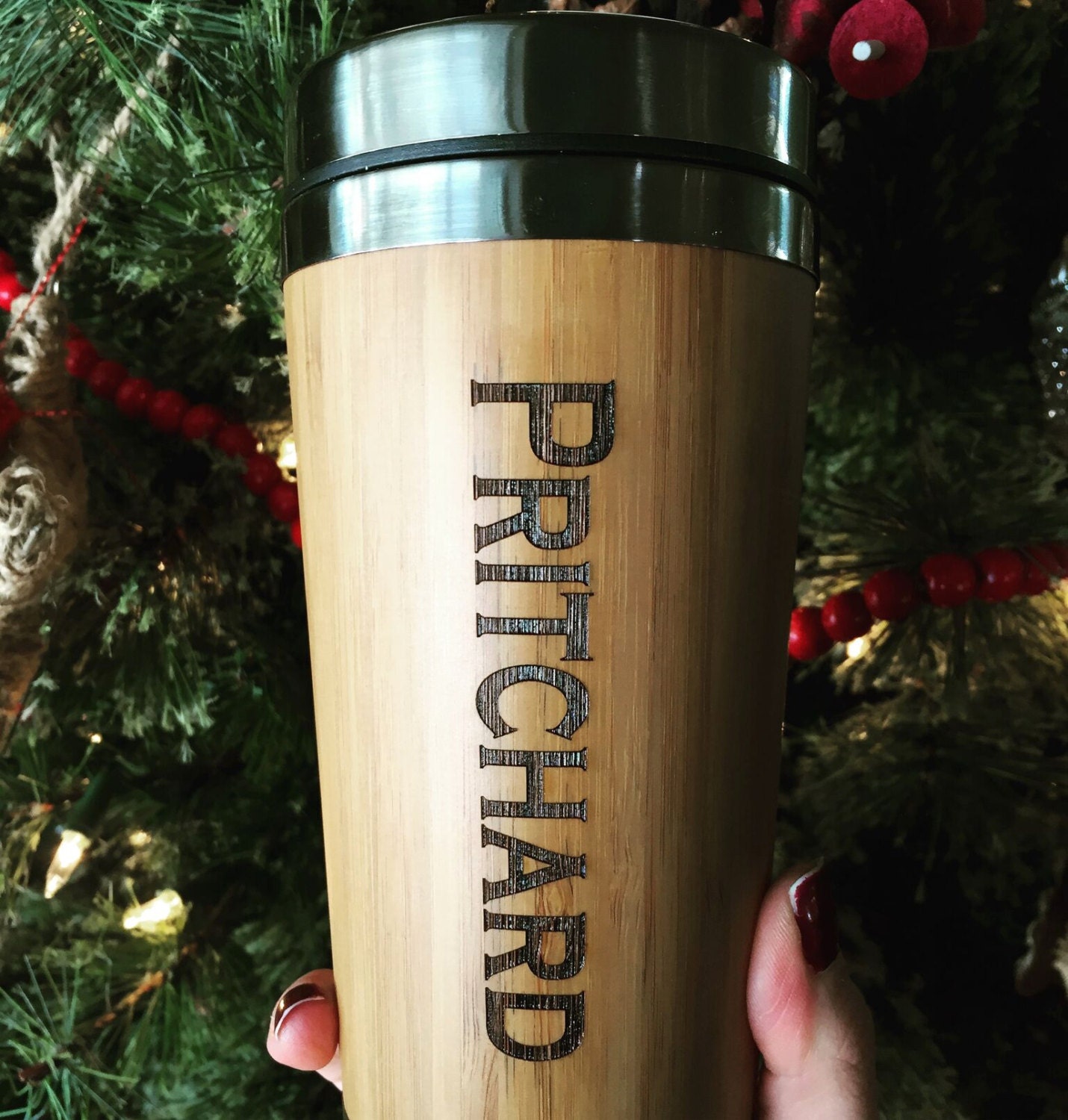 Wood Tumbler Engraved coffee travel mug cup last name bamboo Etsy