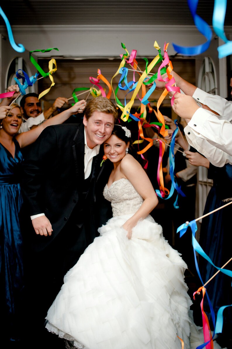 Ribbon and Bells with Lace 100 Triple Burlap Wedding Wands