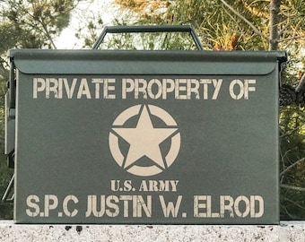 Military Gift, box Veteran Ammo Storage Box, Personalized, Engraved, Custom, Navy, Army, Marines, American, Retirement Gift, Law Enforcement