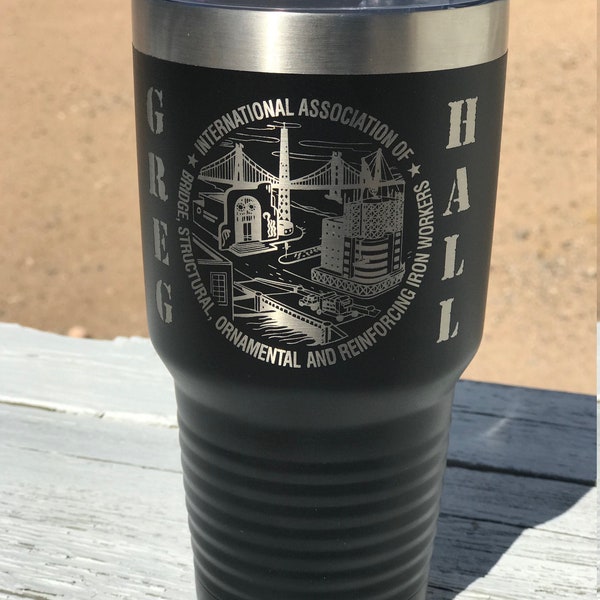 Tumbler Engraved Ironworker electrician union Custom logo brother lineman journeyman blue collar 30 oz